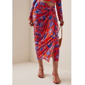 Cara Cara 'Madiera' Faux-Wrap Jersey Midi-Skirt, Orange/Blue Multi
